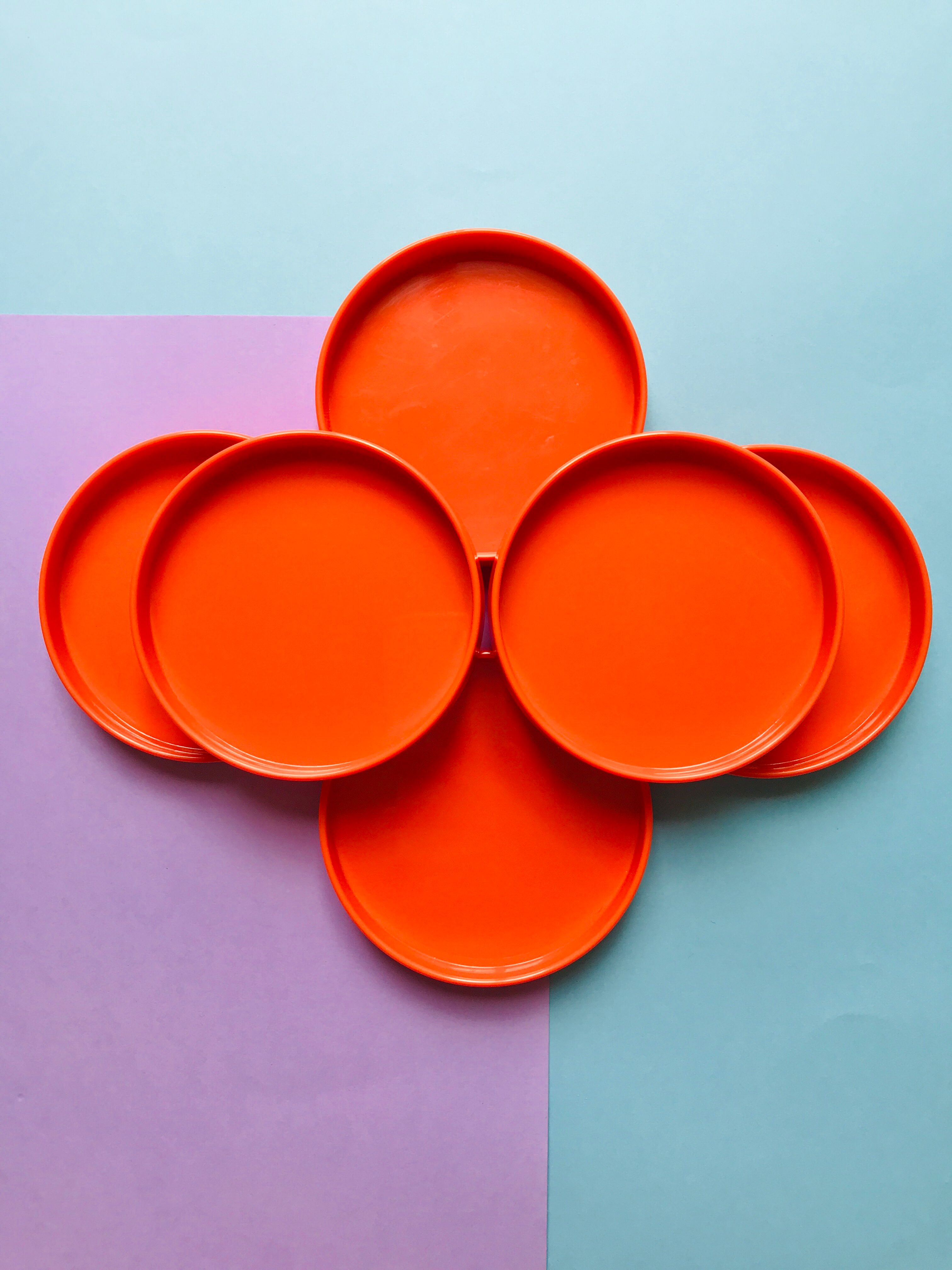 6 vintage orange plastic glass undersides from the 70s