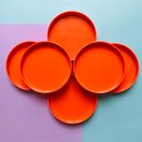 6 vintage orange plastic glass undersides from the 70s
