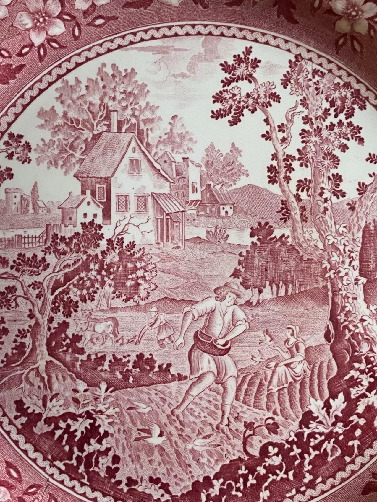 Set of twelve flat plates Villeroy & Boch – Rusticana, English cottage design, pink colour.