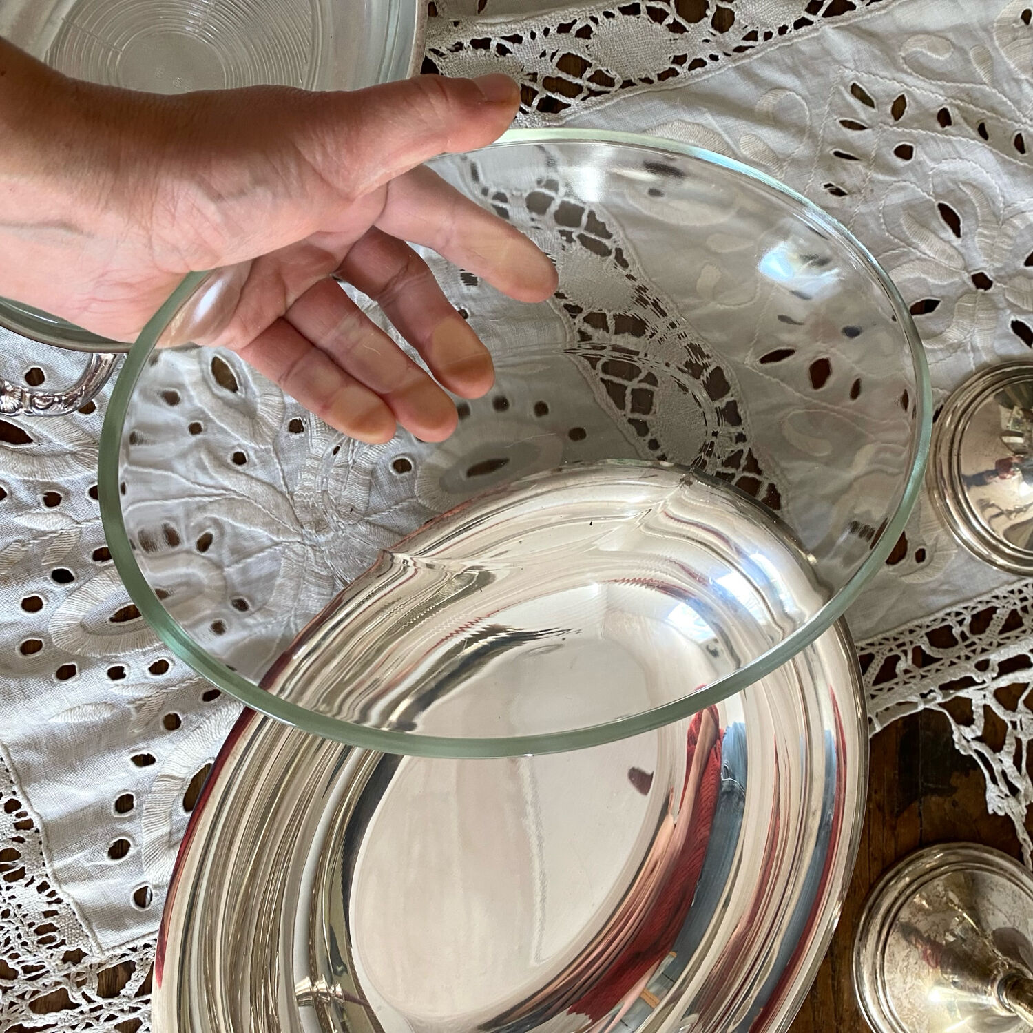 Silver oval serving dish