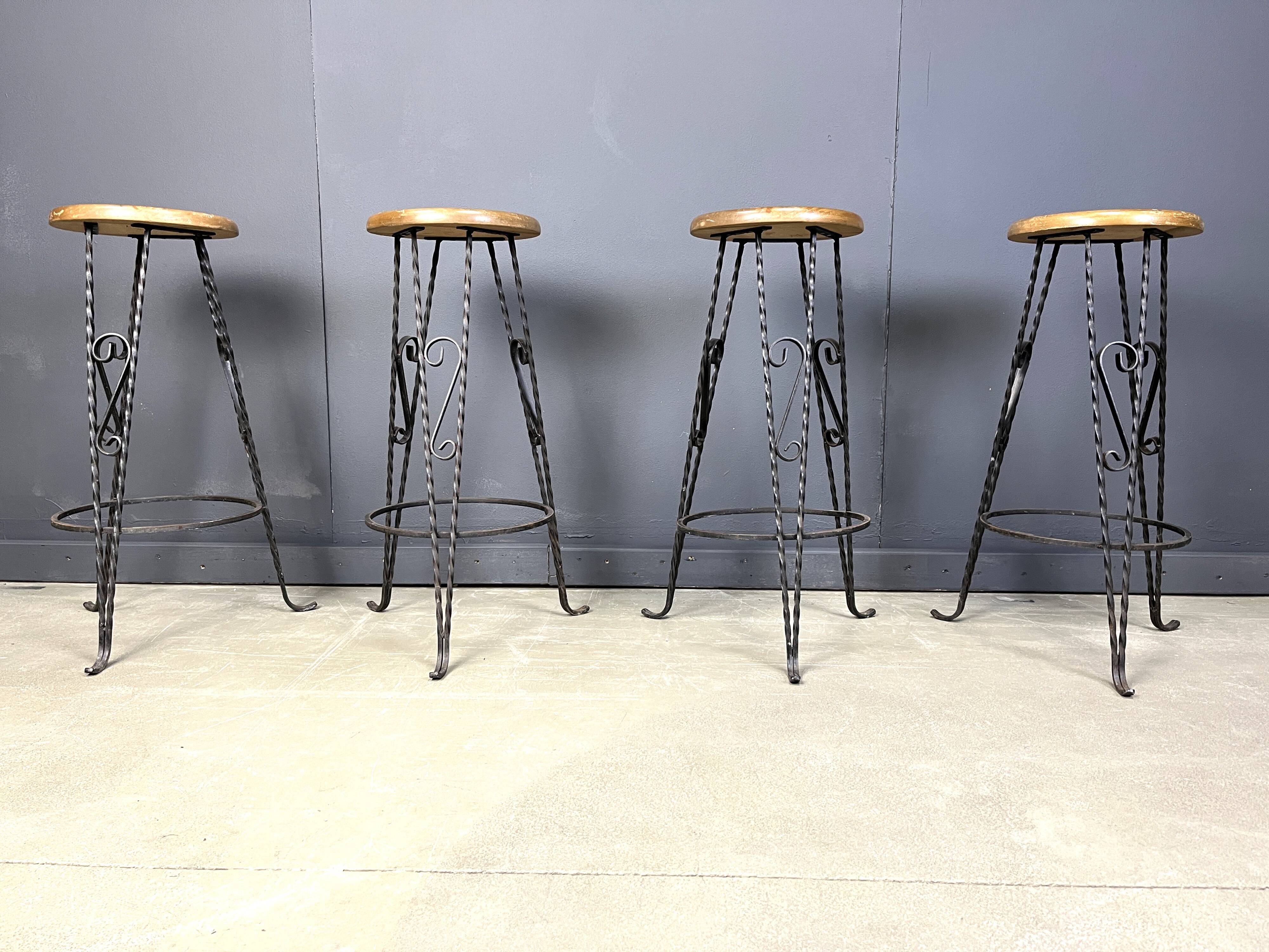 Vintage french wrought iron bar stools, 1960s - set of 4