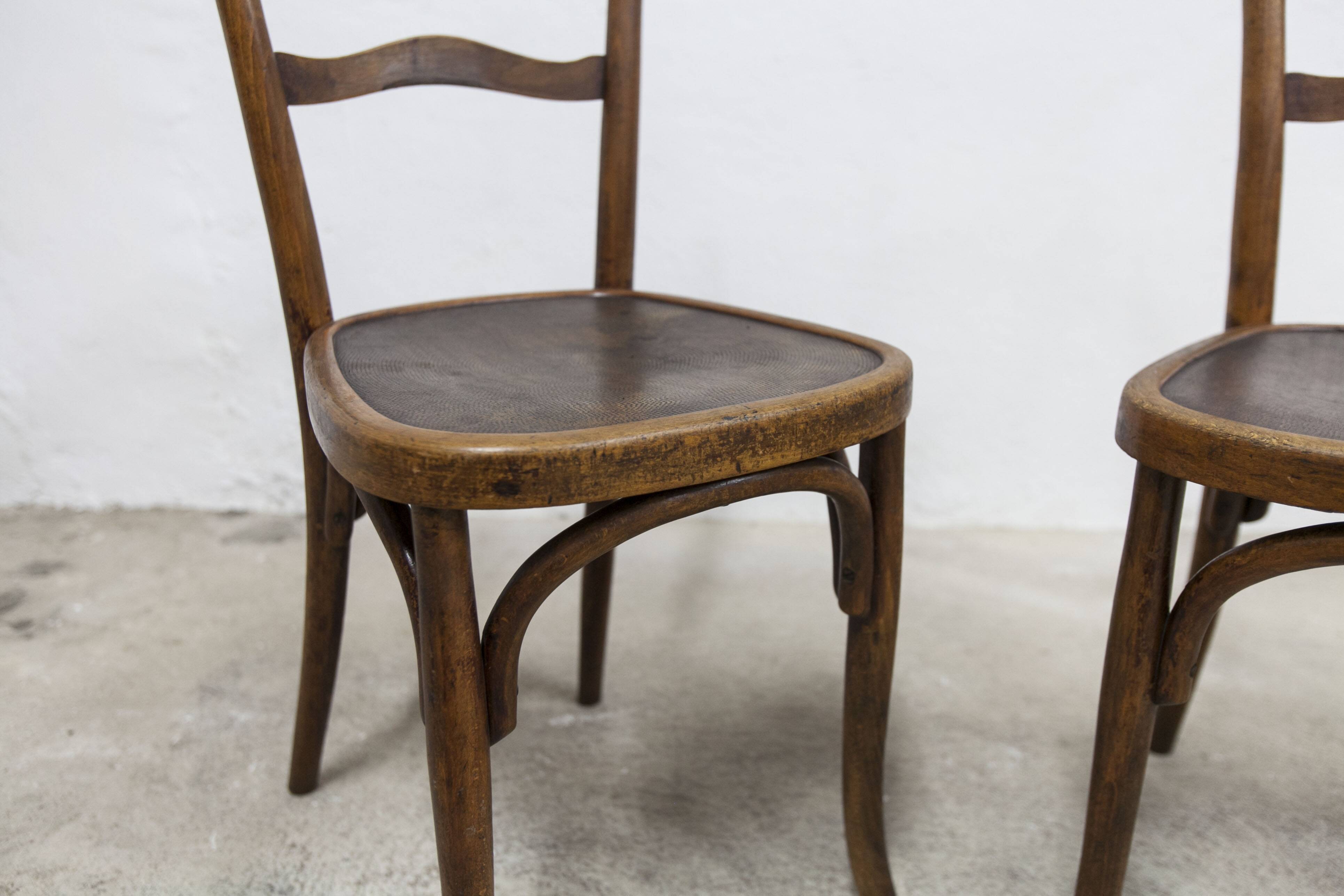 Pair of Baumann Bistrot chairs from the 1920s with pyrography seat