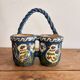 Double Pot Pottery Ceramic Terracotta Blue Bird Alsace Twisted Handle