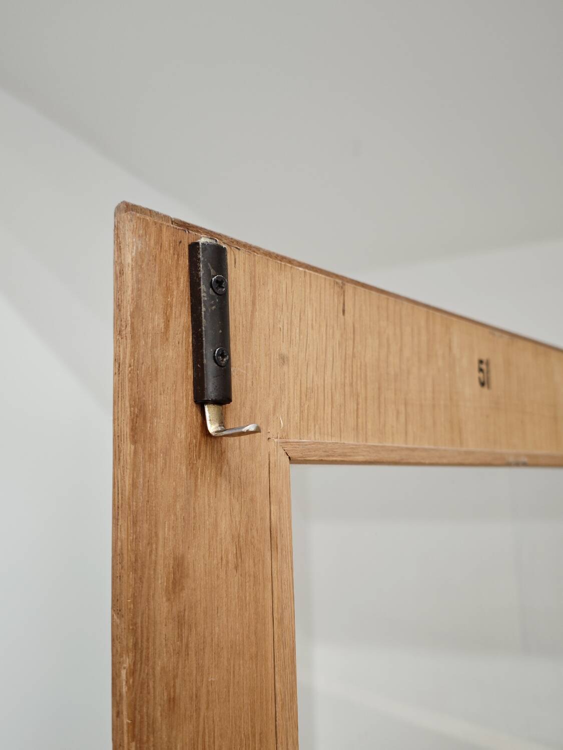 Oak glass-fronted school cabinet 1960