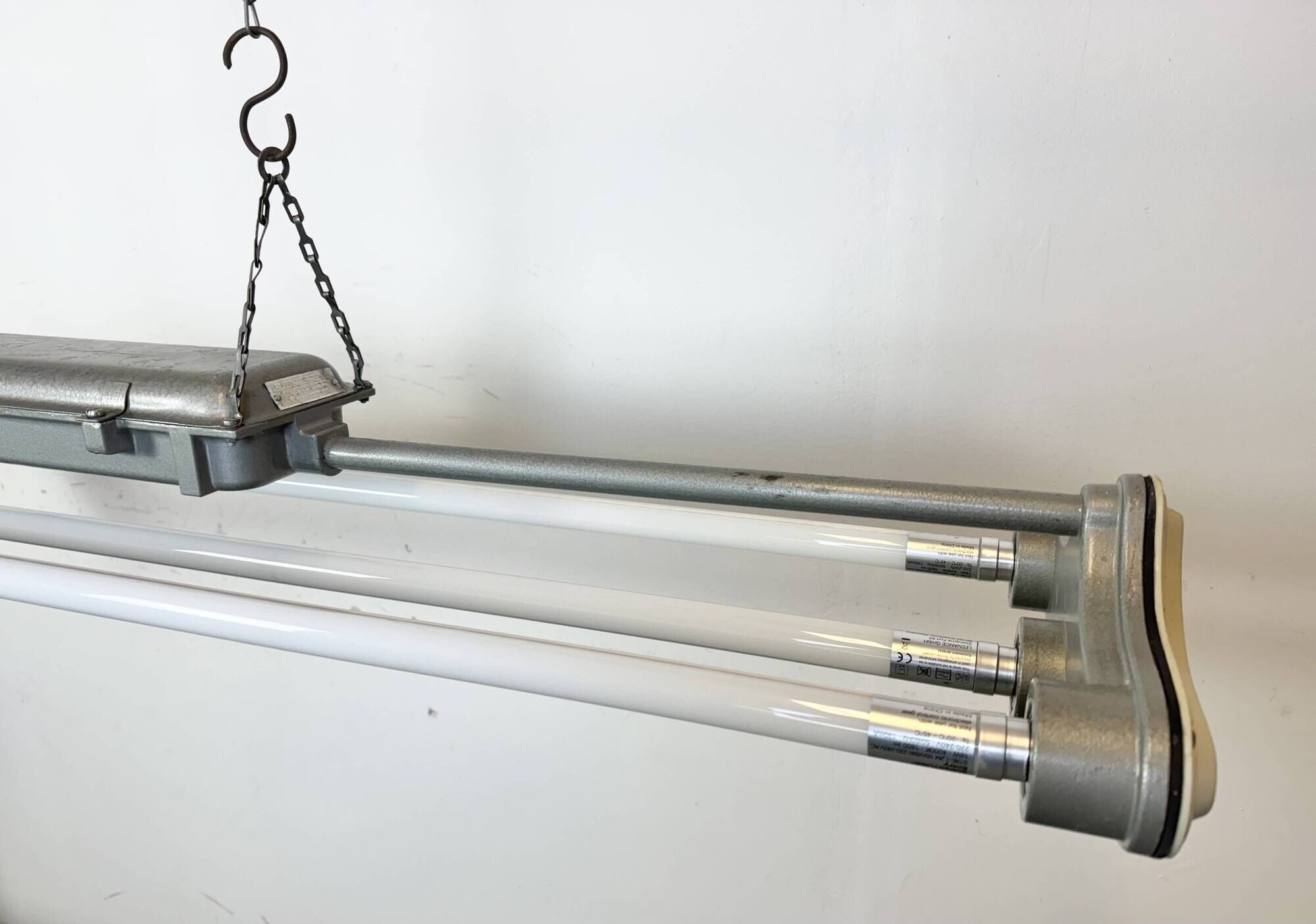 Grey Industrial Hanging Tube Light from Polam Gdansk, 1970s