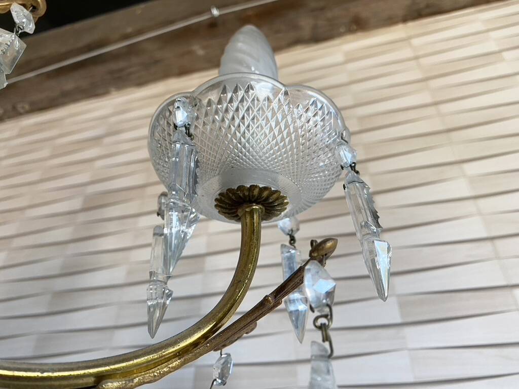 Vintage metal and crystal pendant chandelier, early 20th century.