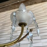 Vintage metal and crystal pendant chandelier, early 20th century.