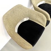 Series of six swivel chairs with organic shell, mottled fabric and base dis