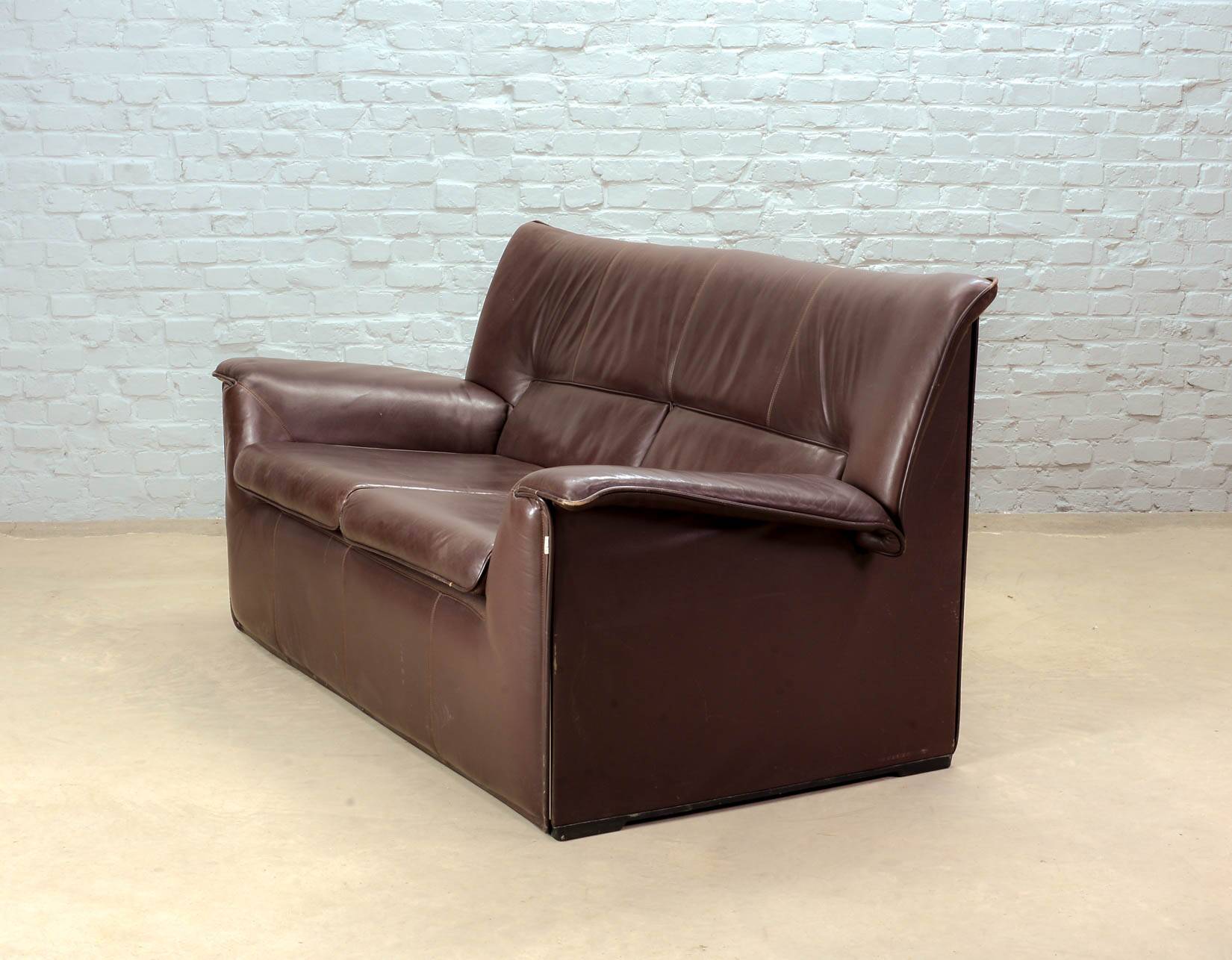 Afra and Tobia Scarpa for B&B Italia Chocolate Brown Leather Two Seat Sofas