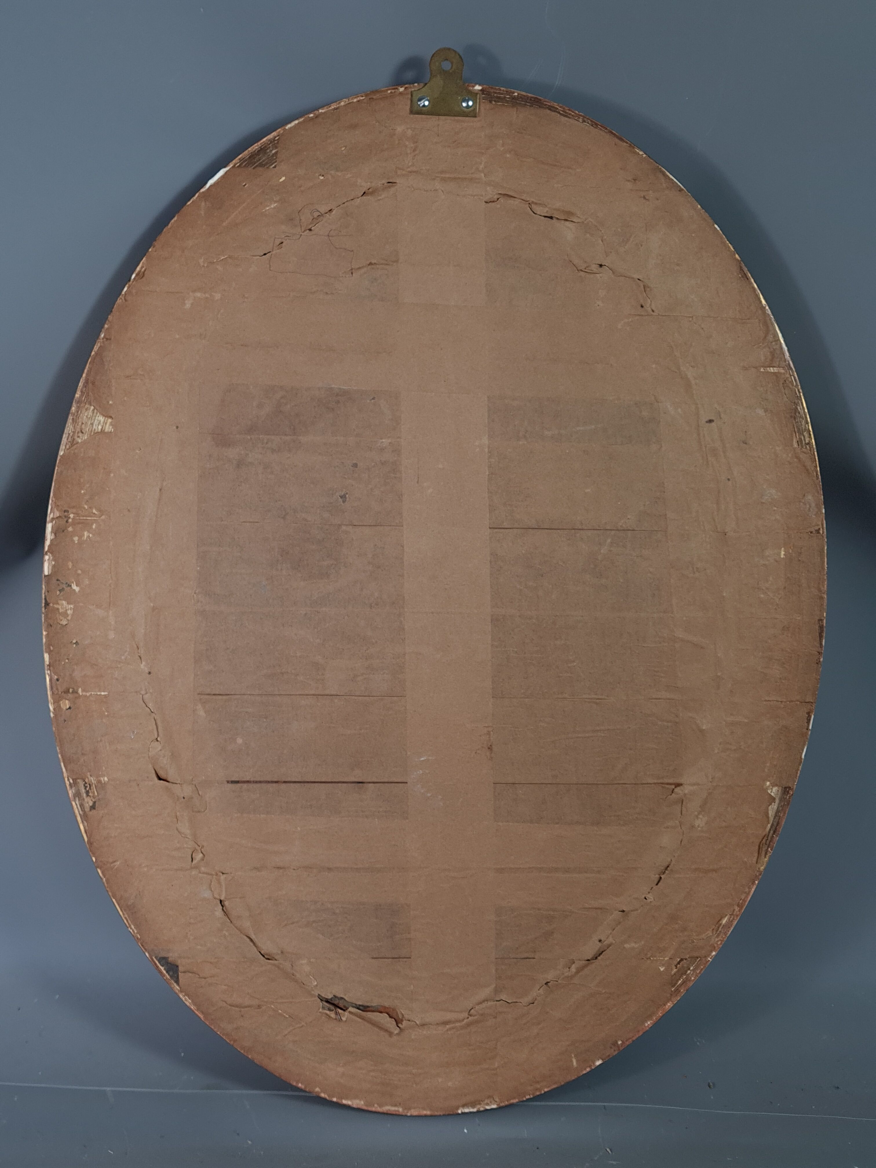 Ancien miroir ovale biseauté bois doré 63x46 cm SB