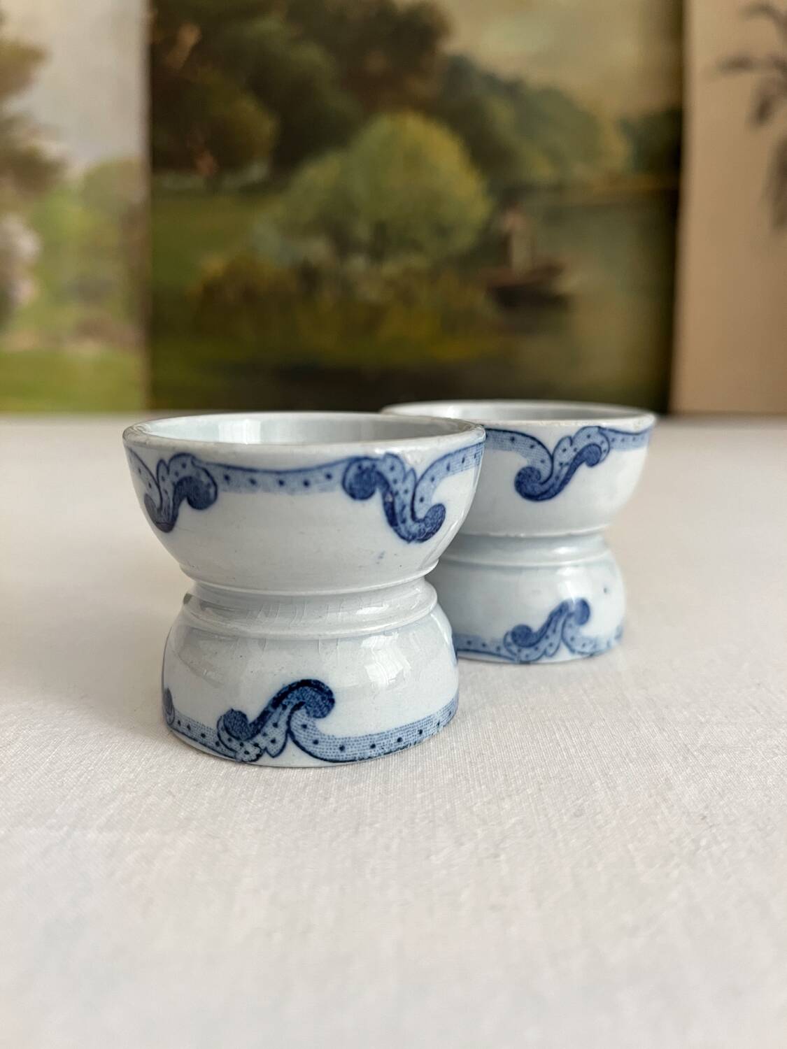 2 old diabolo egg cups, iron earth “Dutch” Creil and Montereau