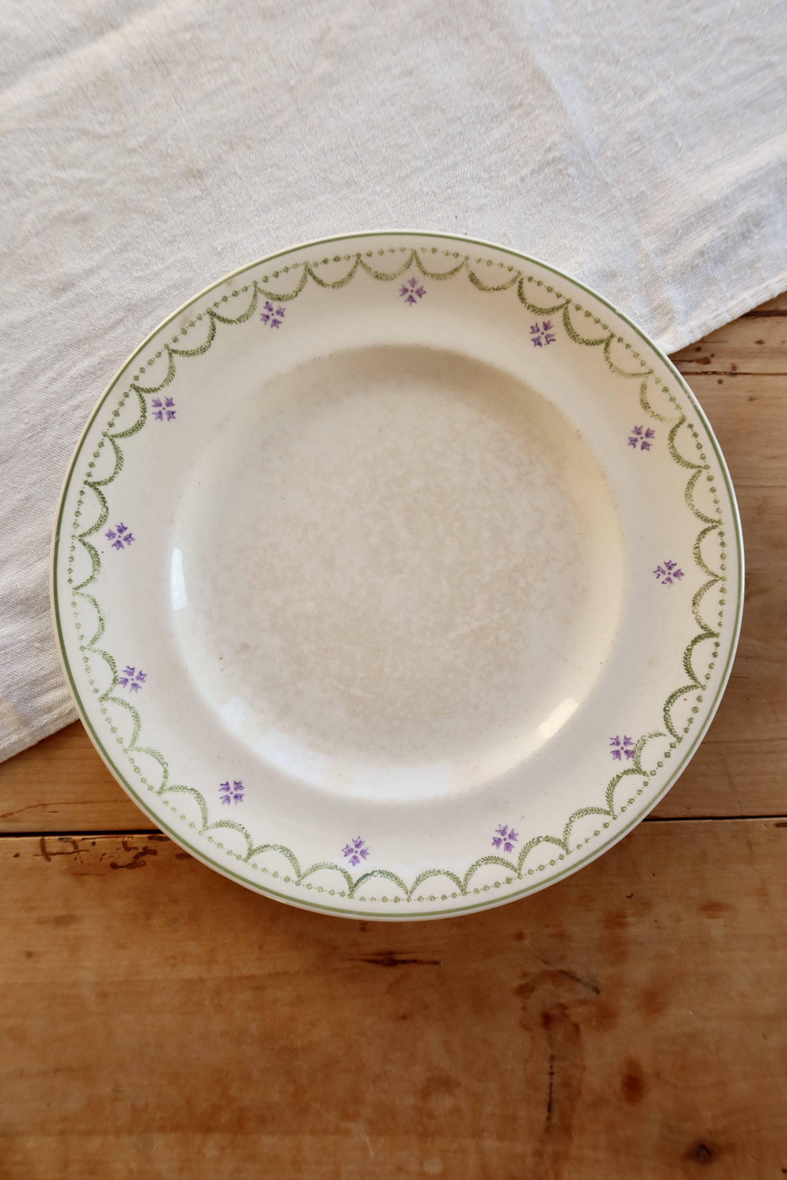 Antique flat plate, Longwy ironstone, Violetta model.