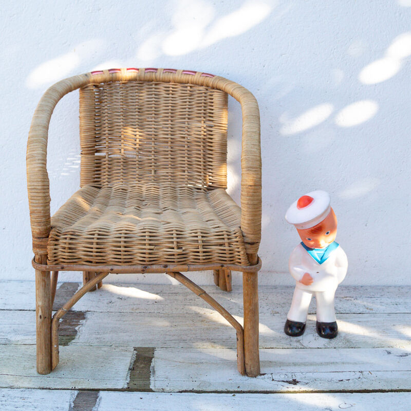Wicker and rattan armchair for children