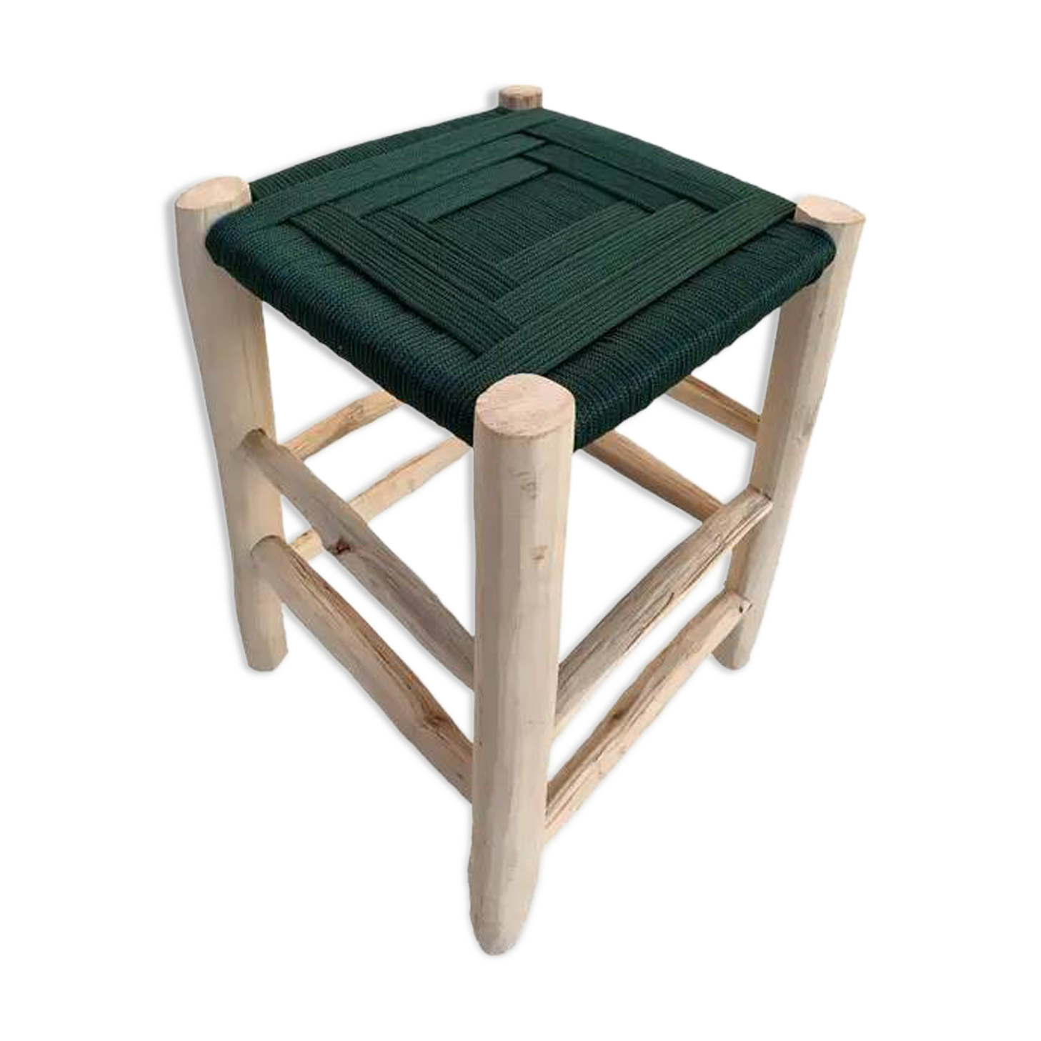 Contemporary Moroccan stool handmade in nylon rope and wood