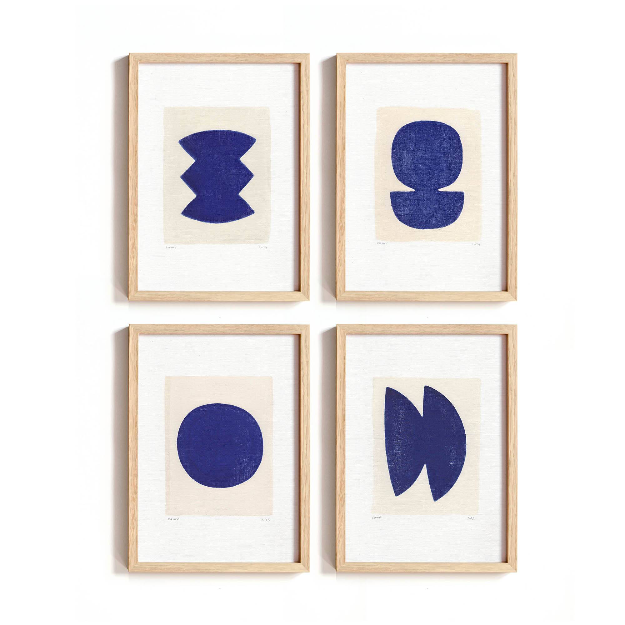 Ensemble de 4 peintures sur papier - tableaux abstraits -  signée eawy