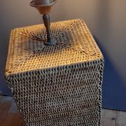 Pied de lampe rotin tressé, carré, vintage 1970