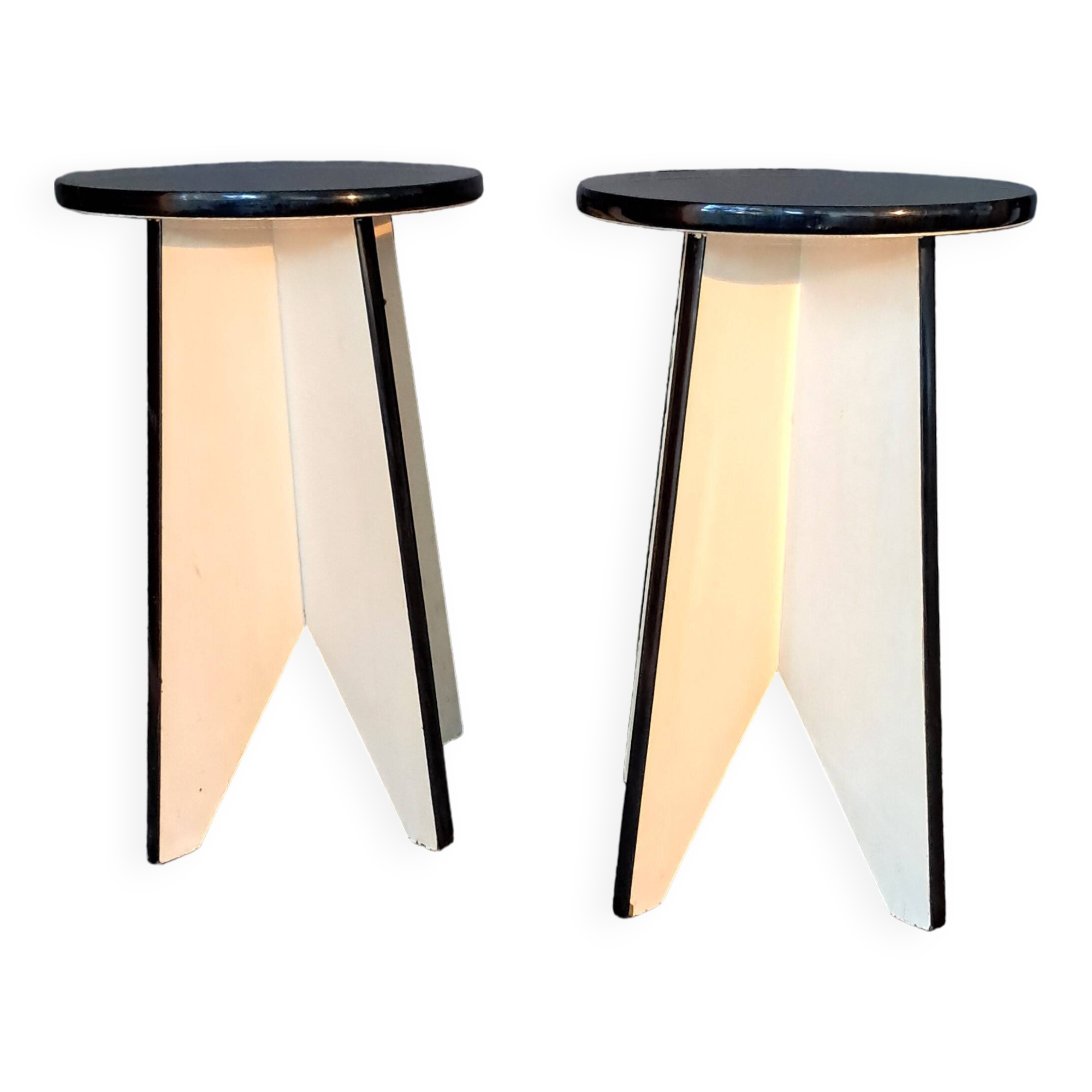 Pair of black and white lacquered wooden stools 1950/1960 Vintage.