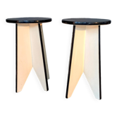 Pair of black and white lacquered wooden stools 1950/1960 Vintage.
