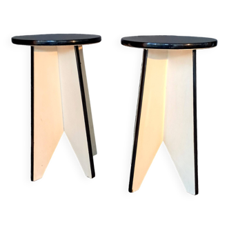 Pair of black and white lacquered wooden stools 1950/1960 Vintage.