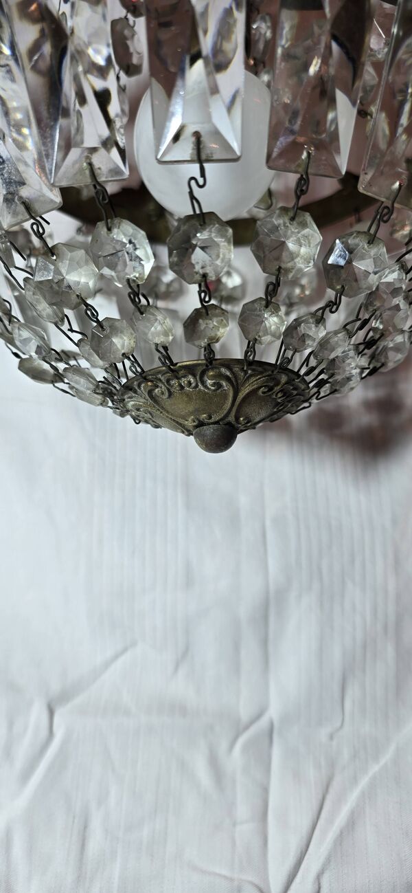 Petit lustre montgolfière à pampilles en cristal, style Napoléon III -