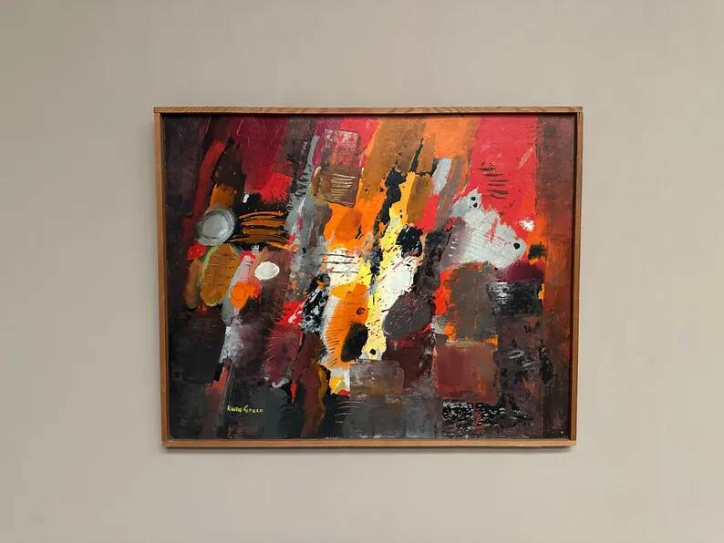 Original Swedish Oil on Panel – “Composition” by Kulo Green (1913–1972) – Signed – Vintage & Framed