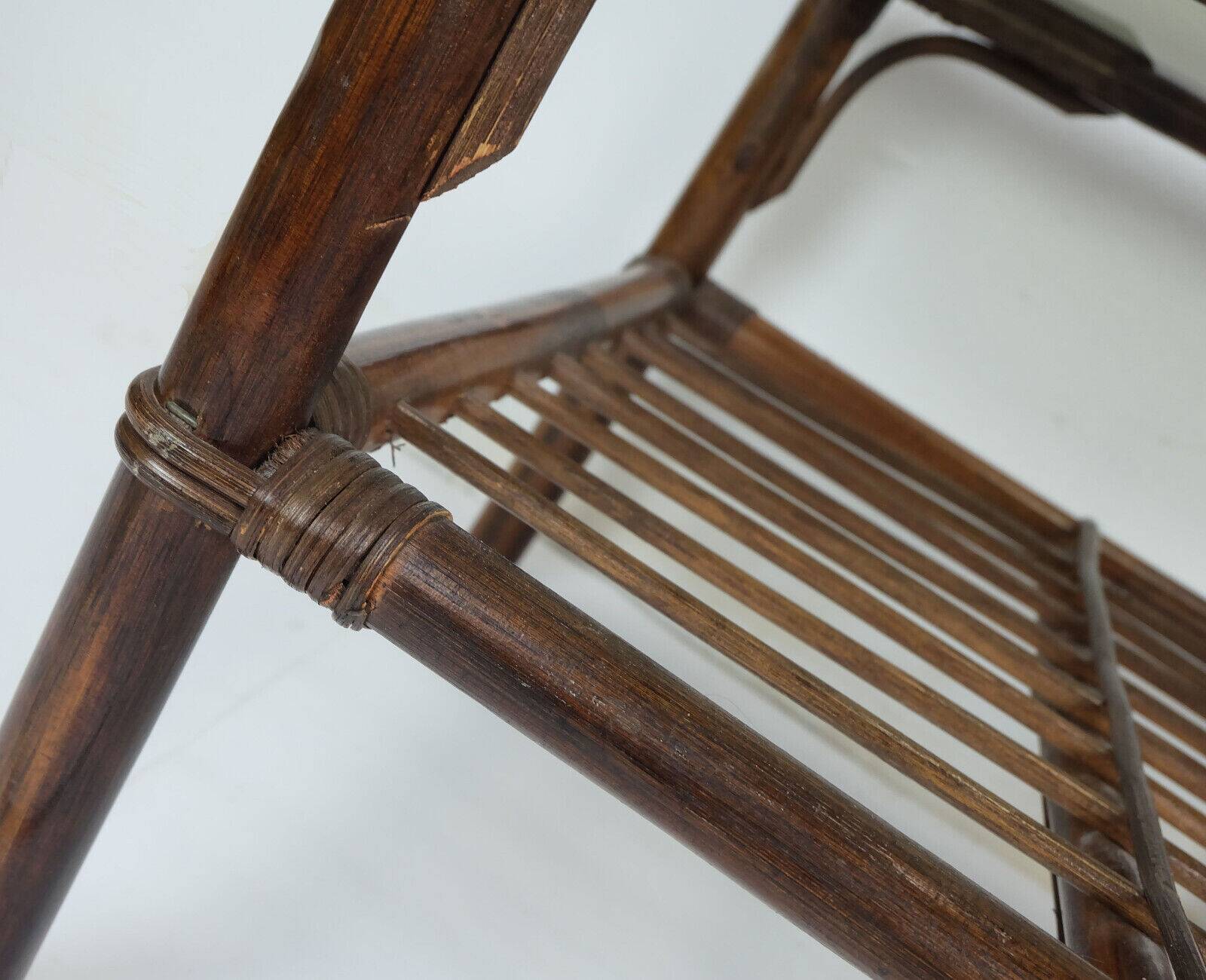 no 1 of 2: 1970s mid century SIDE TABLE coffee table bamboo wicker glass