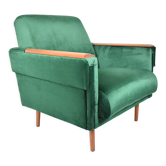 Fauteuil vintage en velours années 1960 restauré bouteille verte