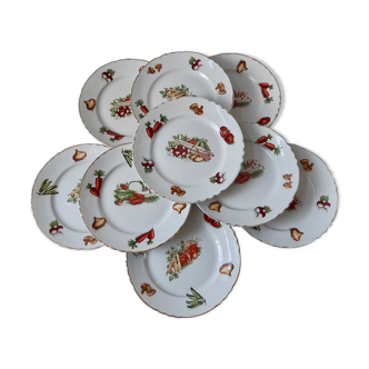Lot de 9 assiettes plates légumes vintage