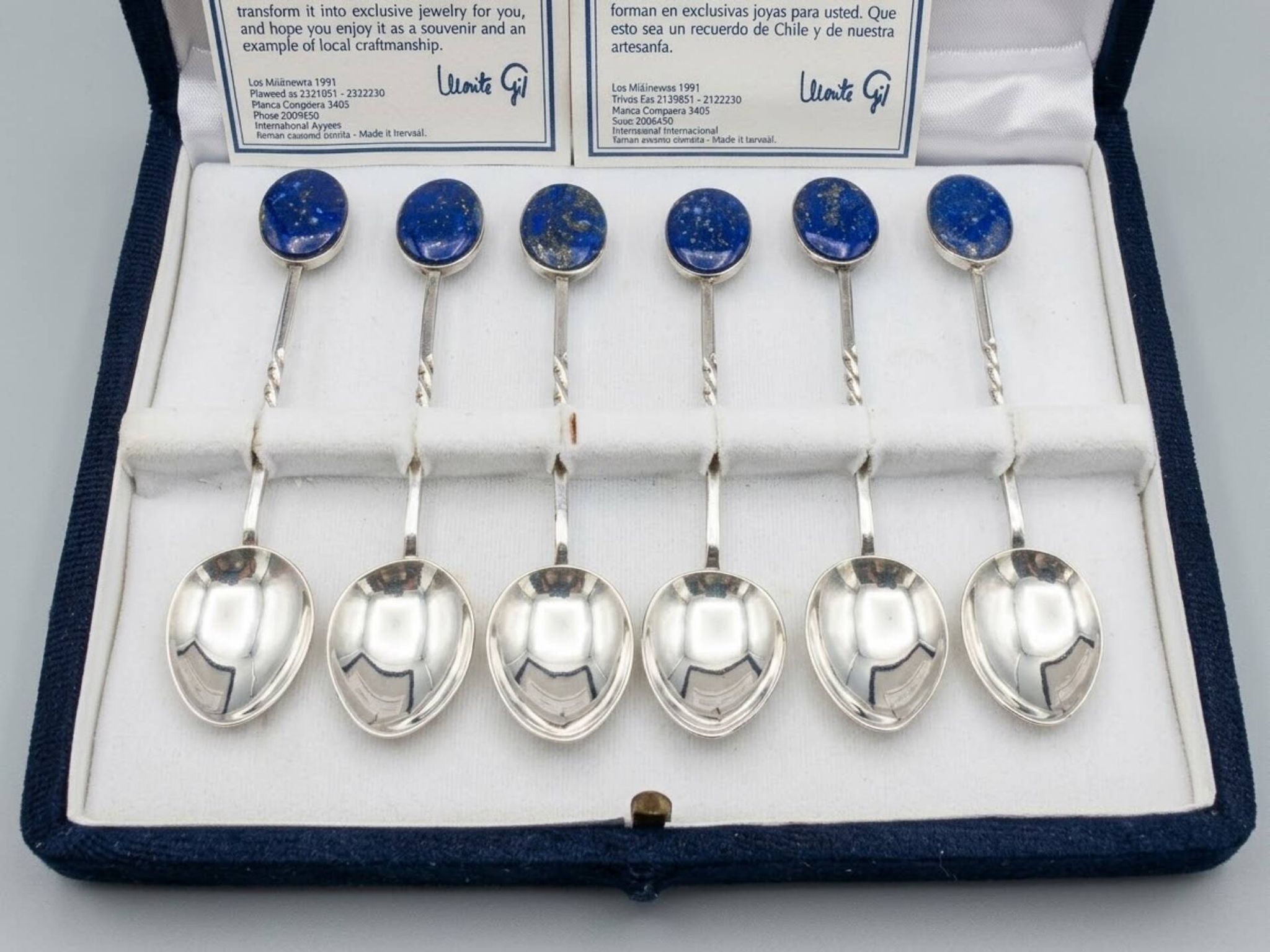 Box of 6 Solid Silver 925 Spoons & Lapis Lazuli - Morita Gil Chil