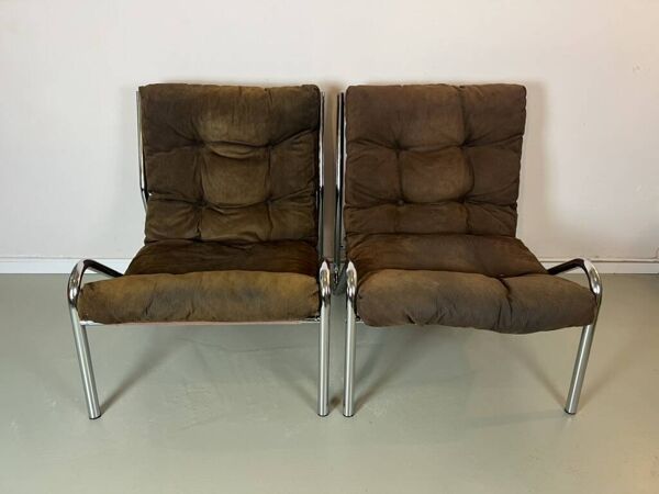Stahlrohr-Sessel 70er Vintage Chrom Braun Kord Mid-Century Retro