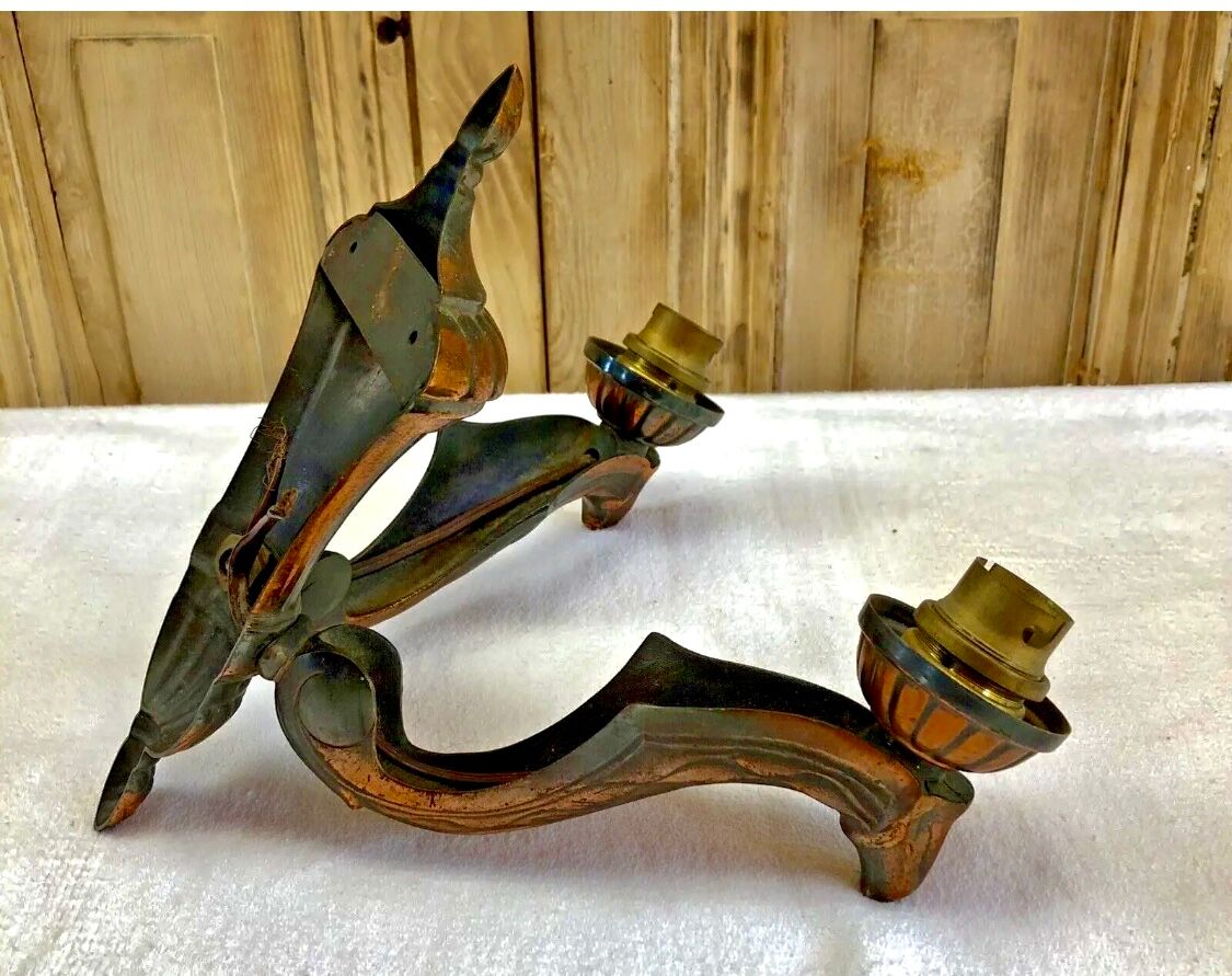 Wall lamp double fires copper metal art deco glassware ezan opalescent gilded