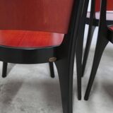 Set of 6 Baumann Diese model armchairs, Pagnon Pelhaître design, Wenge and red color