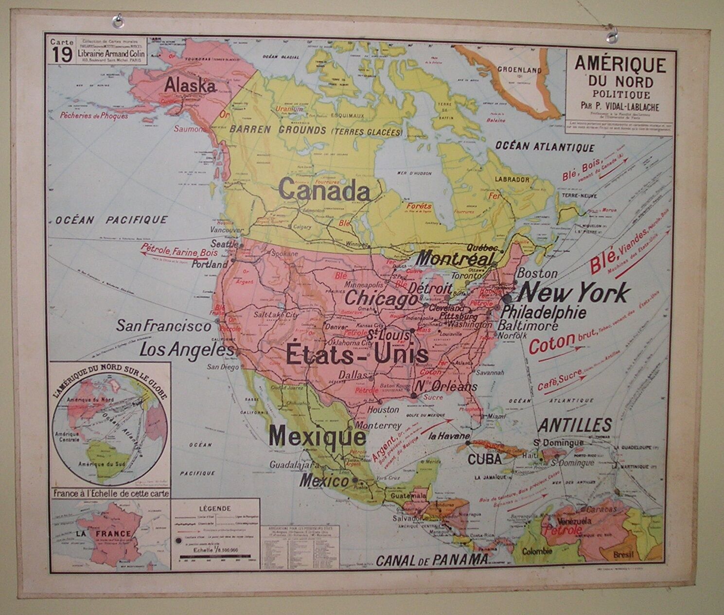 School map Vidal-Lablache n ° 19 'North America policy' at Armand Colin
