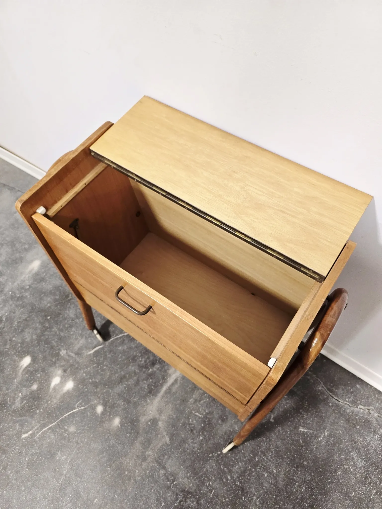 Rare 1970s Danish-Style Wooden Cabinet on Wheels | Vintage Nightstand,