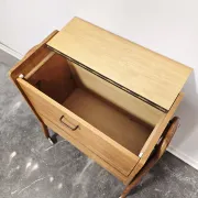 Rare 1970s Danish-Style Wooden Cabinet on Wheels | Vintage Nightstand,