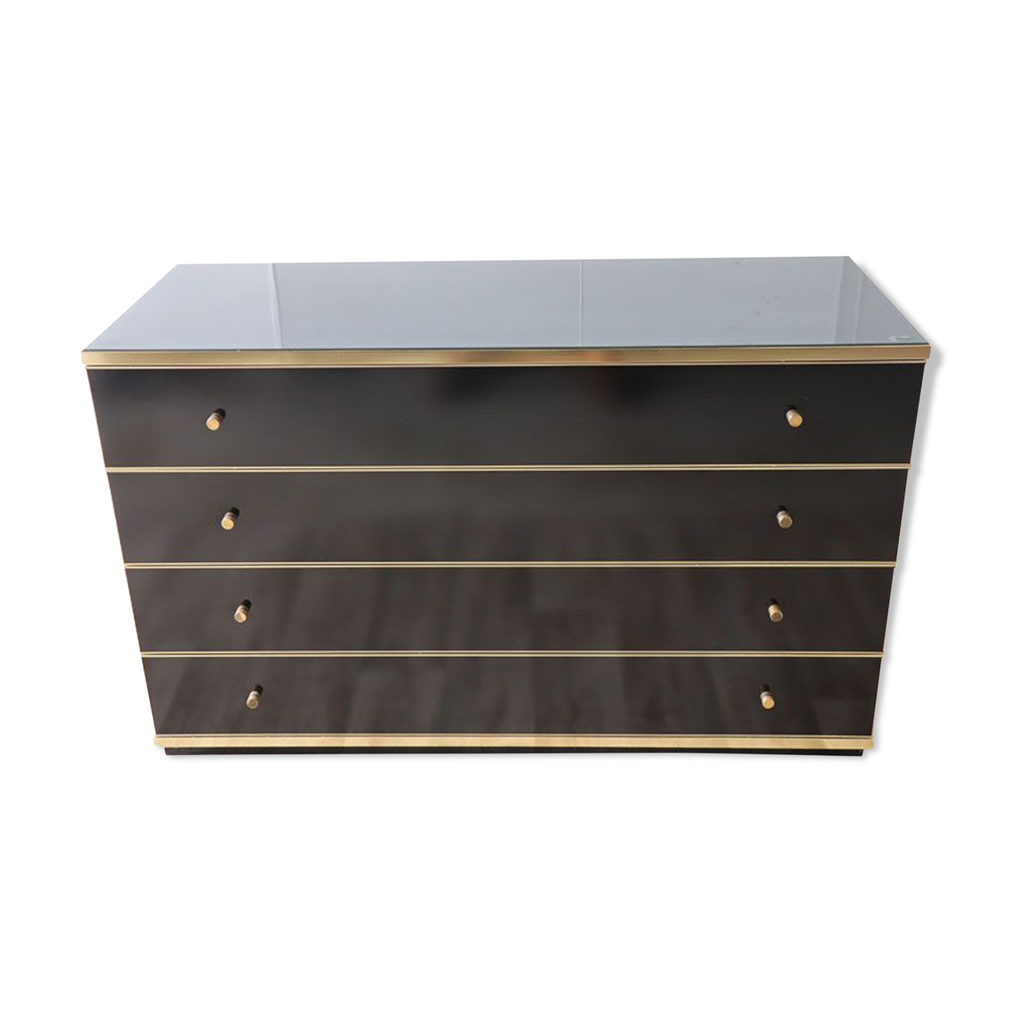 Vintage chest of drawers in lacquered wood and gilded metal 1970