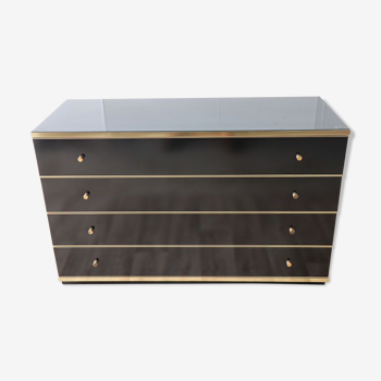 Vintage chest of drawers in lacquered wood and gilded metal 1970