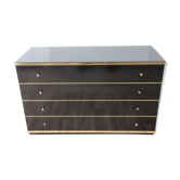 Vintage chest of drawers in lacquered wood and gilded metal 1970