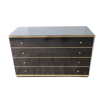 Vintage chest of drawers in lacquered wood and gilded metal 1970