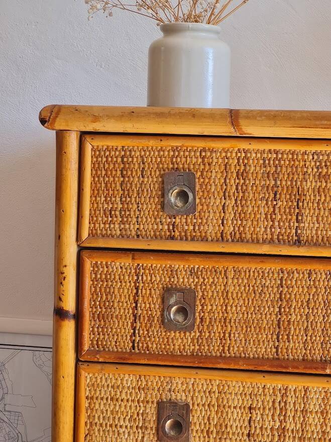 Rattan chest of drawers circa 1970, Dal Vera