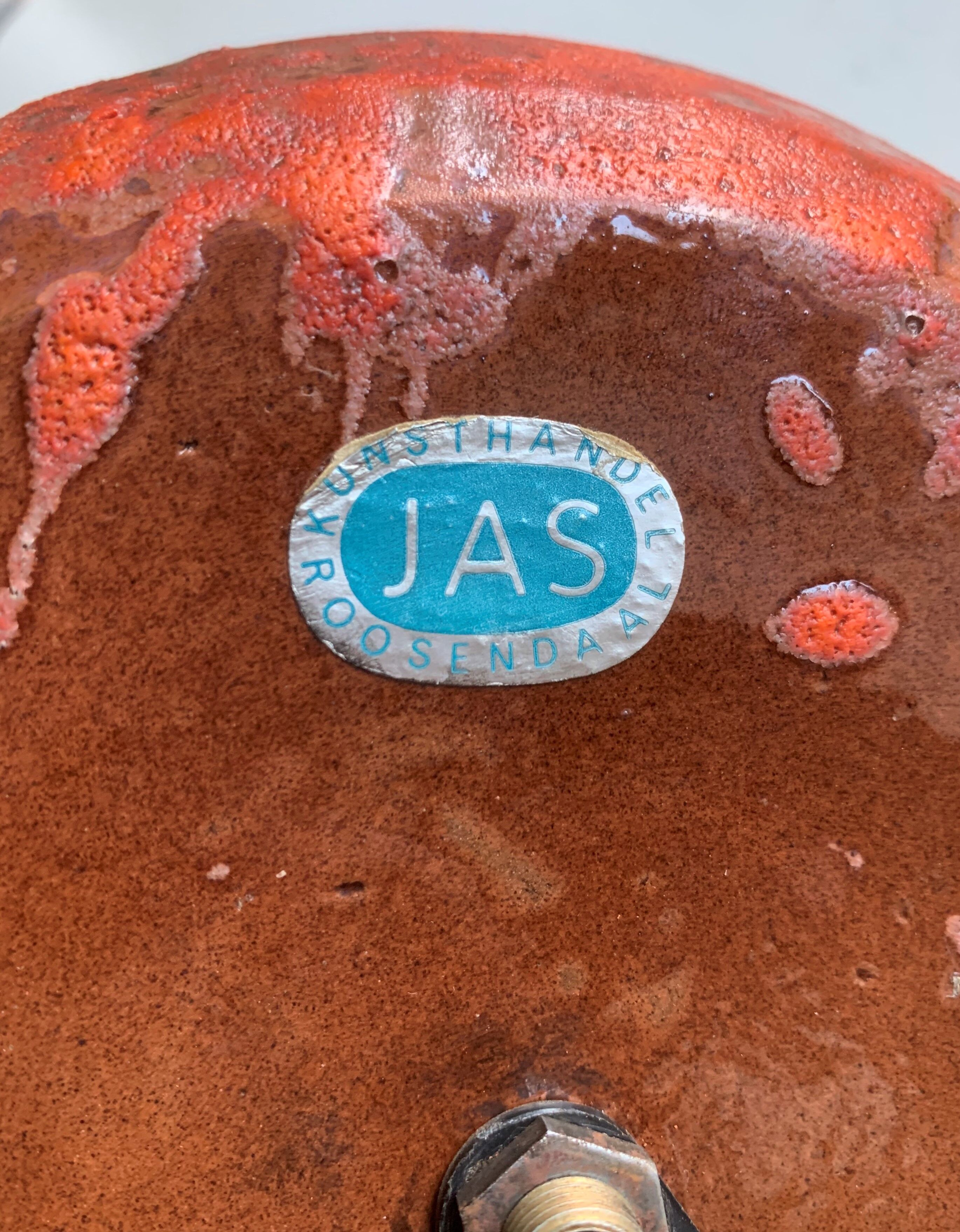 Ambient spot in orange glazed terracotta from the 1960s