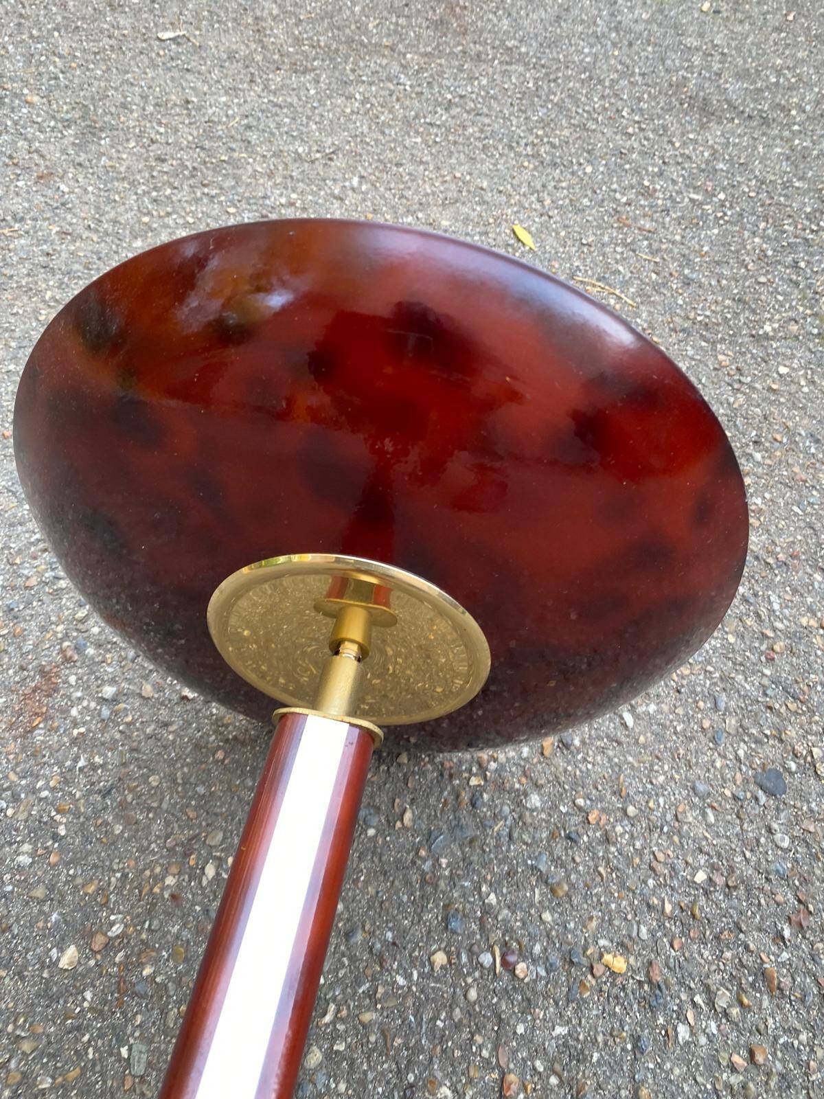 Art Deco floor lamp in burgundy with a golden dome, France