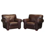 Brown Leather Armchairs, Set of 2