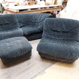 Modular corner sofa, armchairs and vintage Steiner pouf - 80s