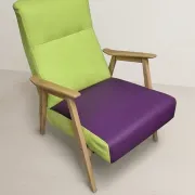 Pair of restored vintage armchairs, green and purple upholstery, mid-20th century, Czechoslovakia, 80 × 75 cm