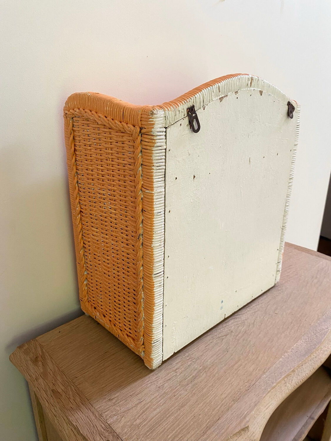 Small vintage rattan wall cabinet