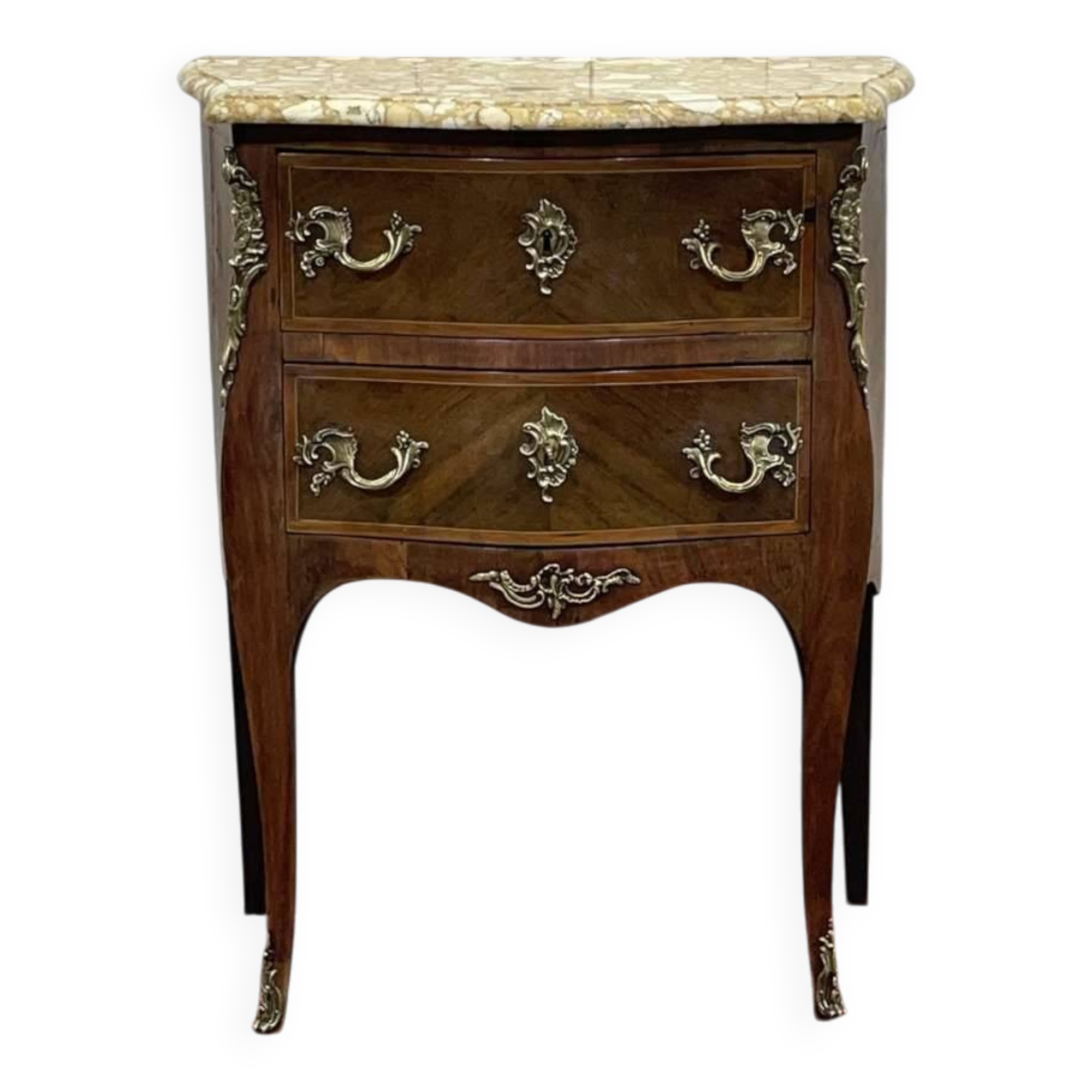 Late 19th-century Louis XV commode in oak, rosewood, and marble top