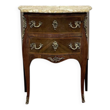 Late 19th-century Louis XV commode in oak, rosewood, and marble top