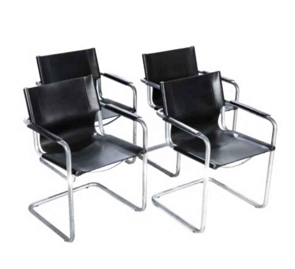 Set of 4 design cantilever chairs black and chrome design made in Italy