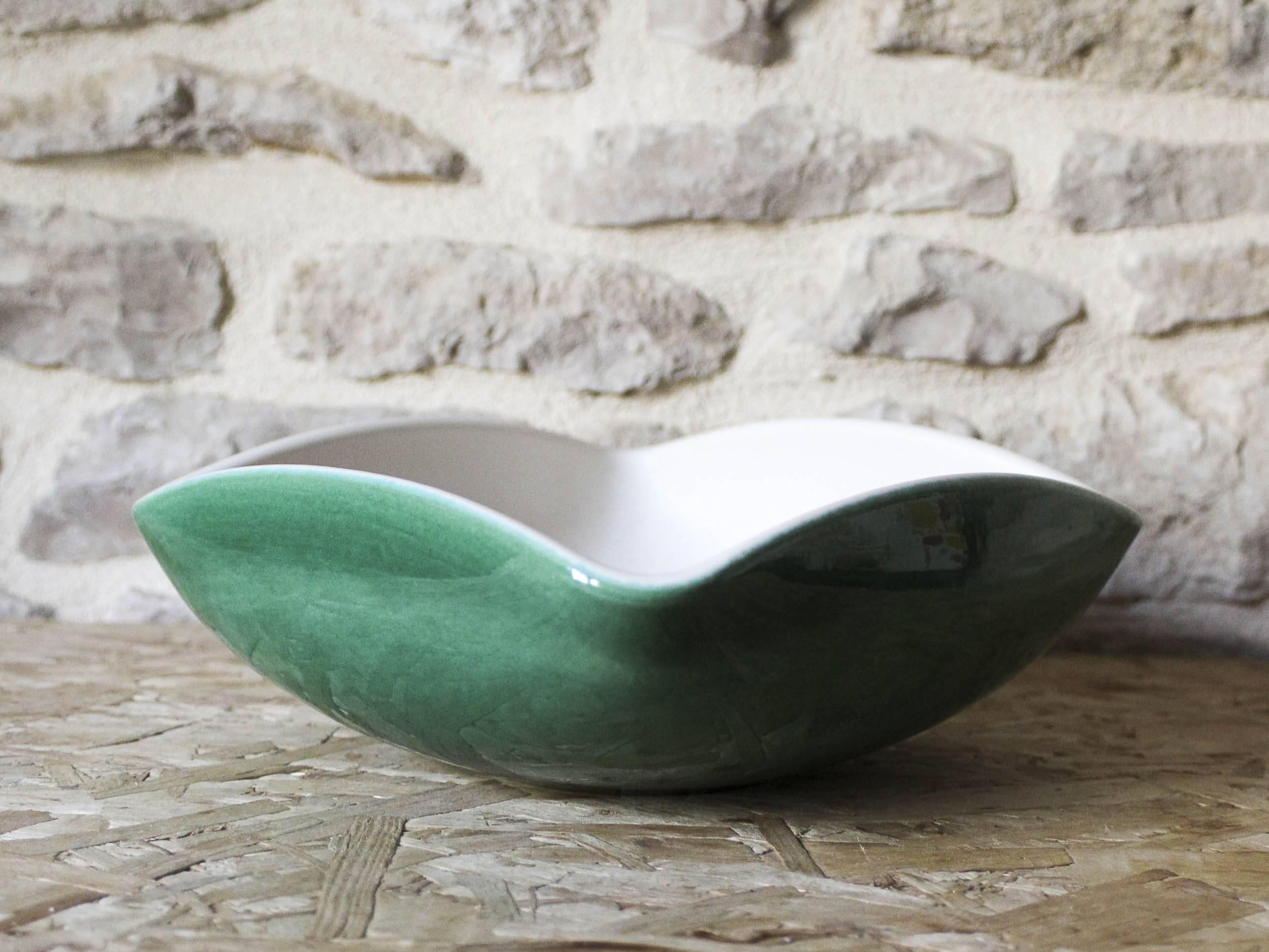 Green ceramic salad bowl Elchinger France